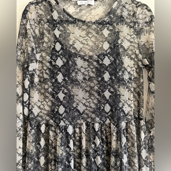 WAYF Small Snake Print Mini Dress Sheer Long Sleeve Boho Cottagecore Chic Edgy - Picture 6 of 11